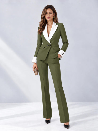 Olive Green 2 Pieces Tailored Fit Peak Lapel Women's Suits