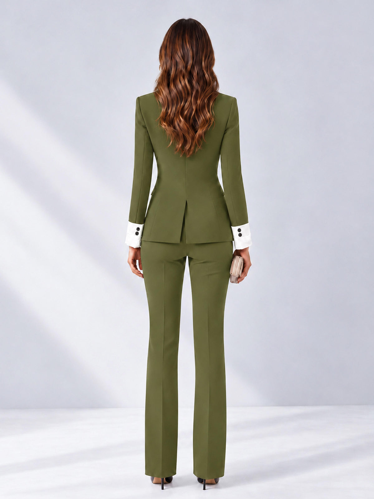 Olive Green 2 Pieces Tailored Fit Peak Lapel Women's Suits