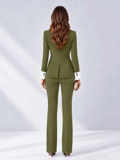 Olive Green 2 Pieces Tailored Fit Peak Lapel Women's Suits
