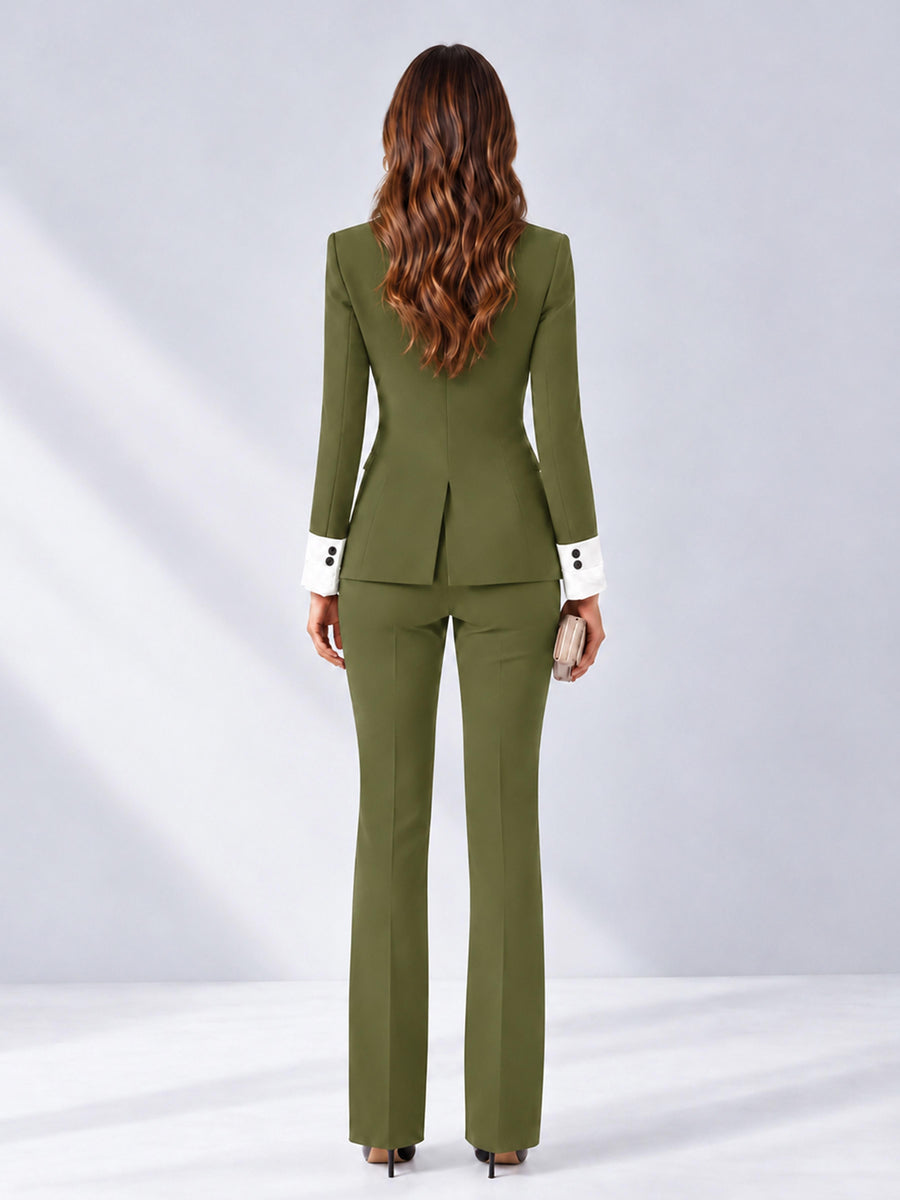 Olive Green 2 Pieces Tailored Fit Peak Lapel Women's Suits