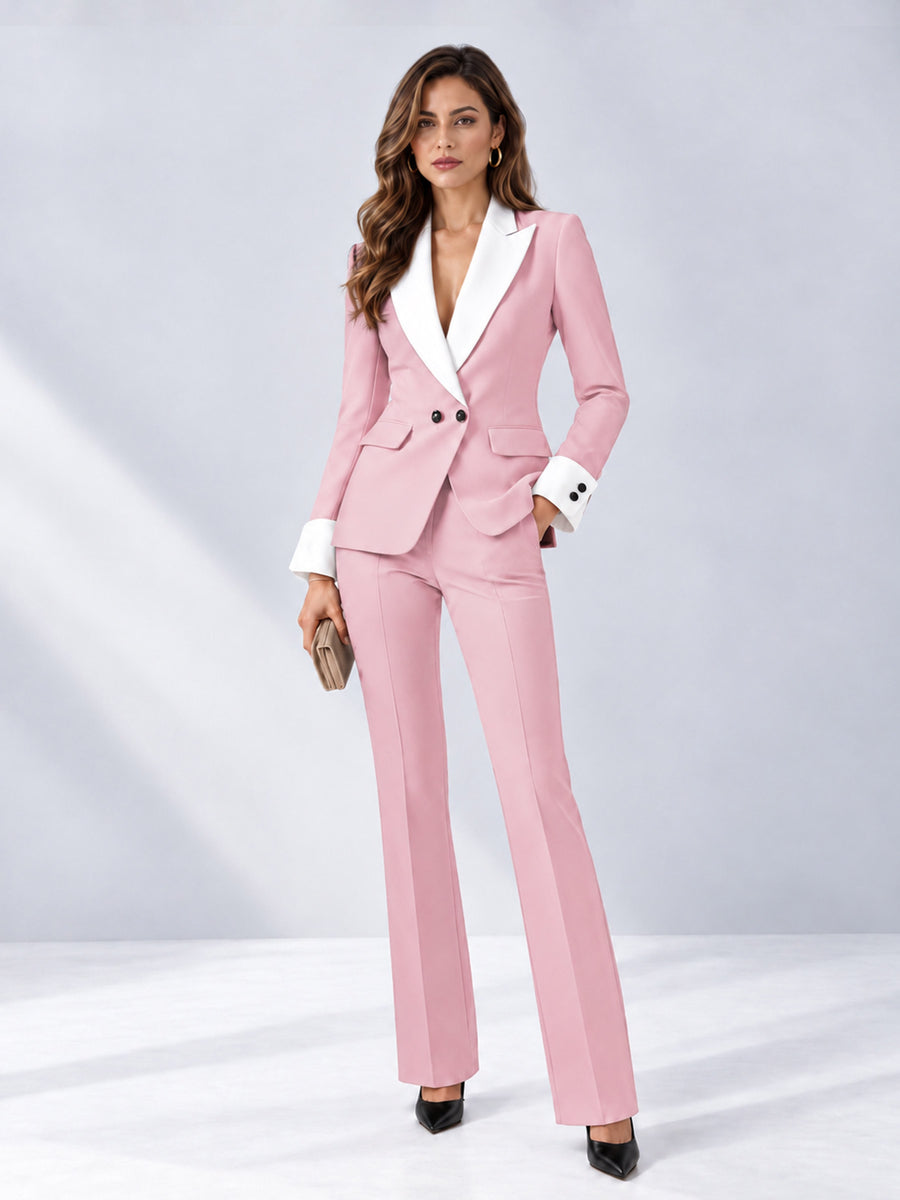 Pink 2 Pieces Tailored Fit Peak Lapel Women's Suits