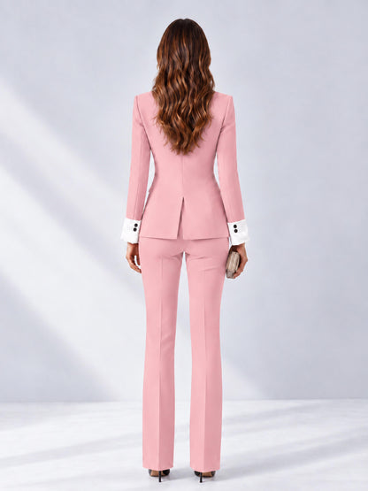 Pink 2 Pieces Tailored Fit Peak Lapel Women's Suits