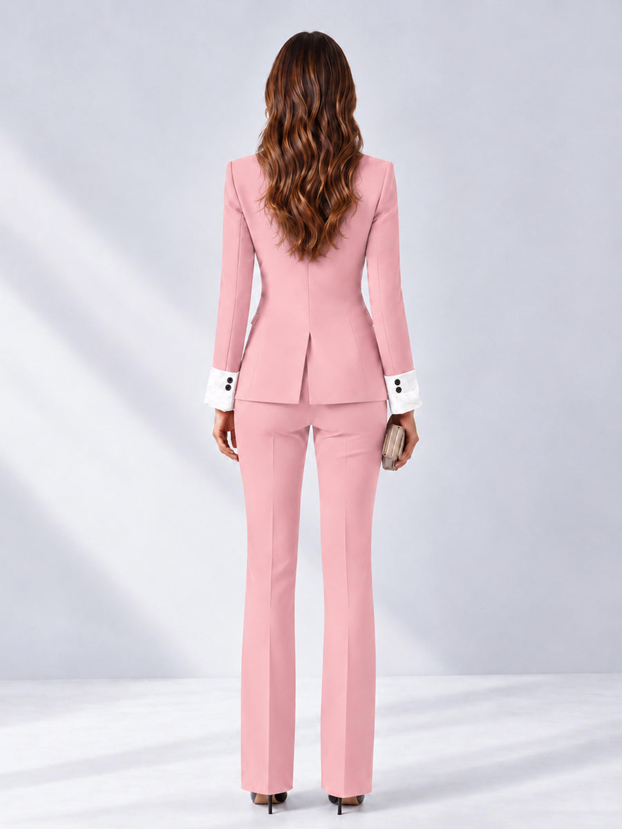 Pink 2 Pieces Tailored Fit Peak Lapel Women's Suits