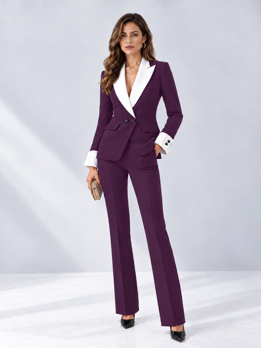 Plum 2 Pieces Tailored Fit Peak Lapel Women's Suits