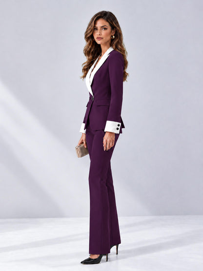 Plum 2 Pieces Tailored Fit Peak Lapel Women's Suits