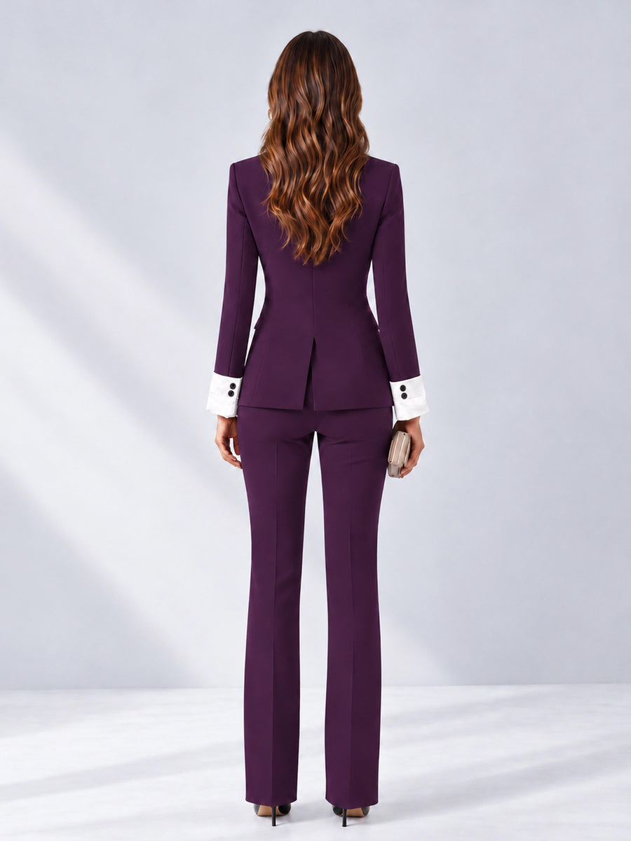 Plum 2 Pieces Tailored Fit Peak Lapel Women's Suits