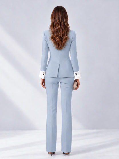 Powder Blue 2 Pieces Tailored Fit Peak Lapel Women's Suits