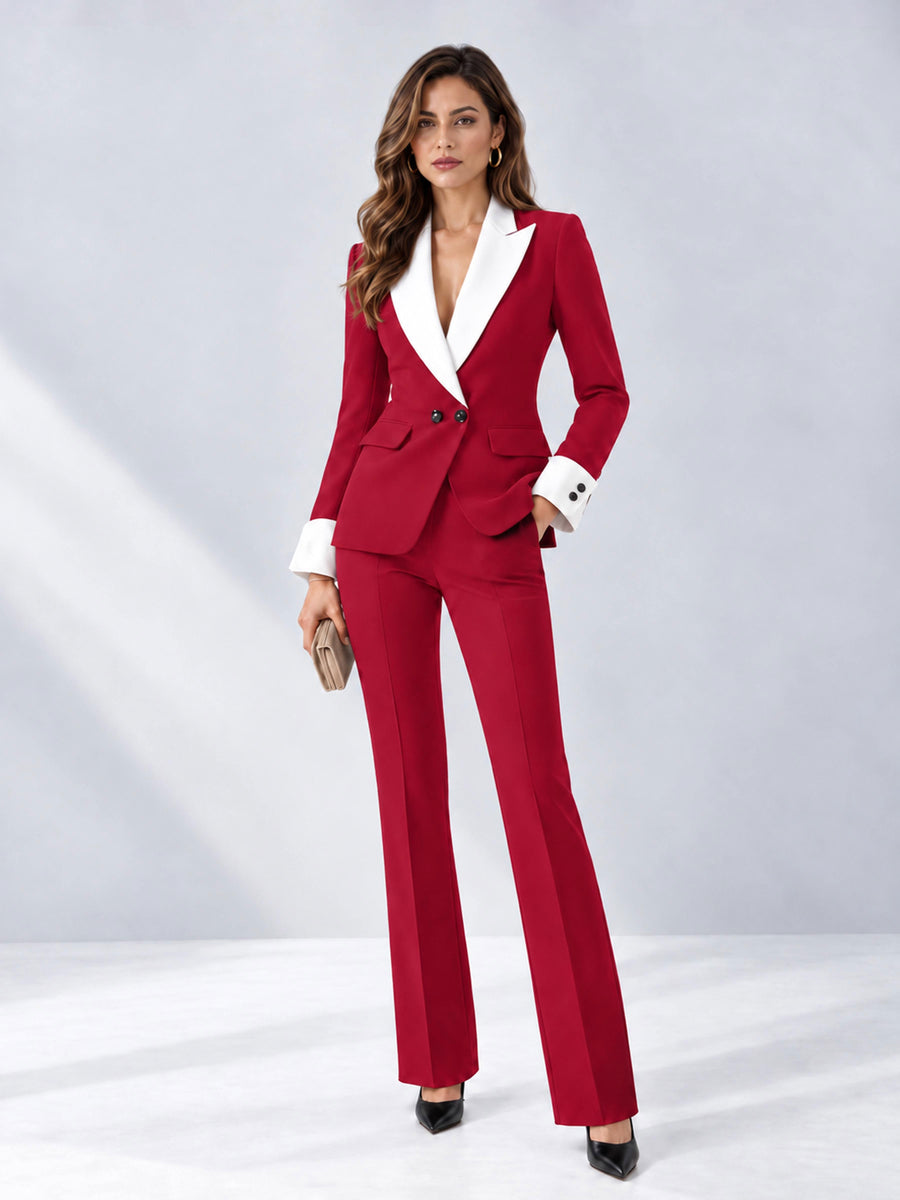 Red 2 Pieces Tailored Fit Peak Lapel Women's Suits