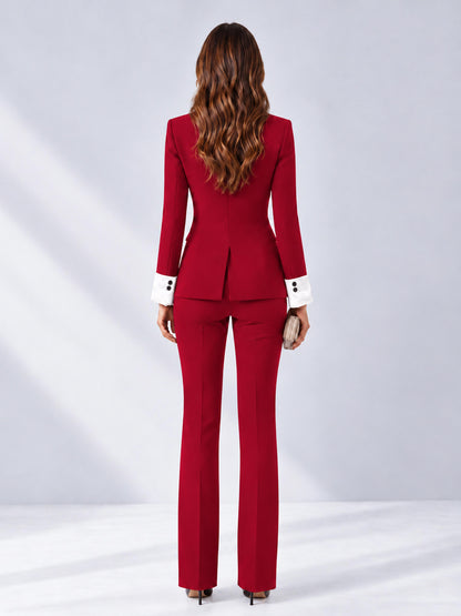 Red 2 Pieces Tailored Fit Peak Lapel Women's Suits