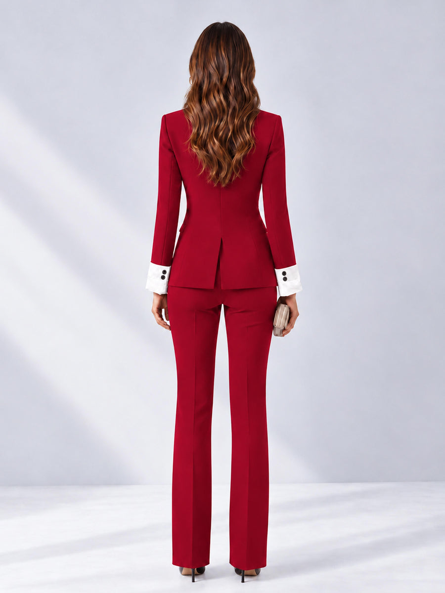 Red 2 Pieces Tailored Fit Peak Lapel Women's Suits