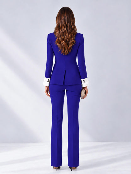 Royal Blue 2 Pieces Tailored Fit Peak Lapel Women's Suits