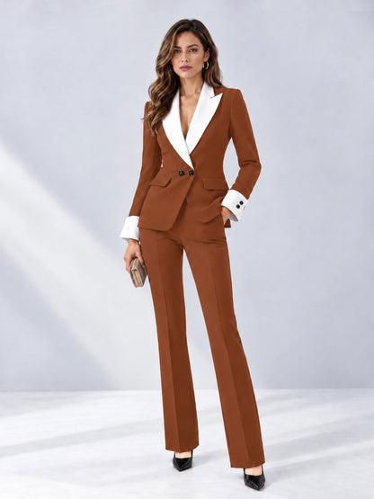 Rust 2 Pieces Tailored Fit Peak Lapel Women's Suits