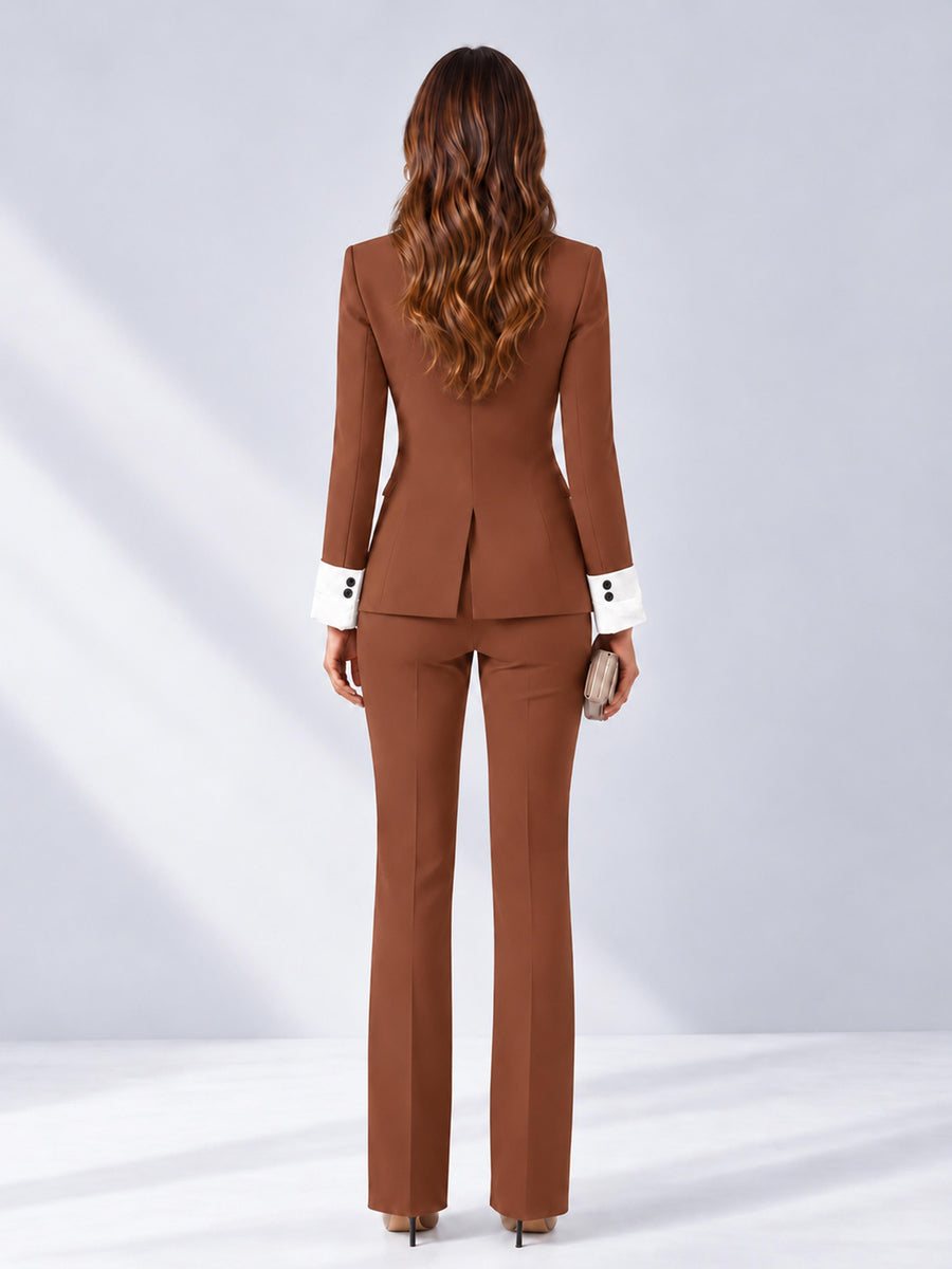 Rust 2 Pieces Tailored Fit Peak Lapel Women's Suits