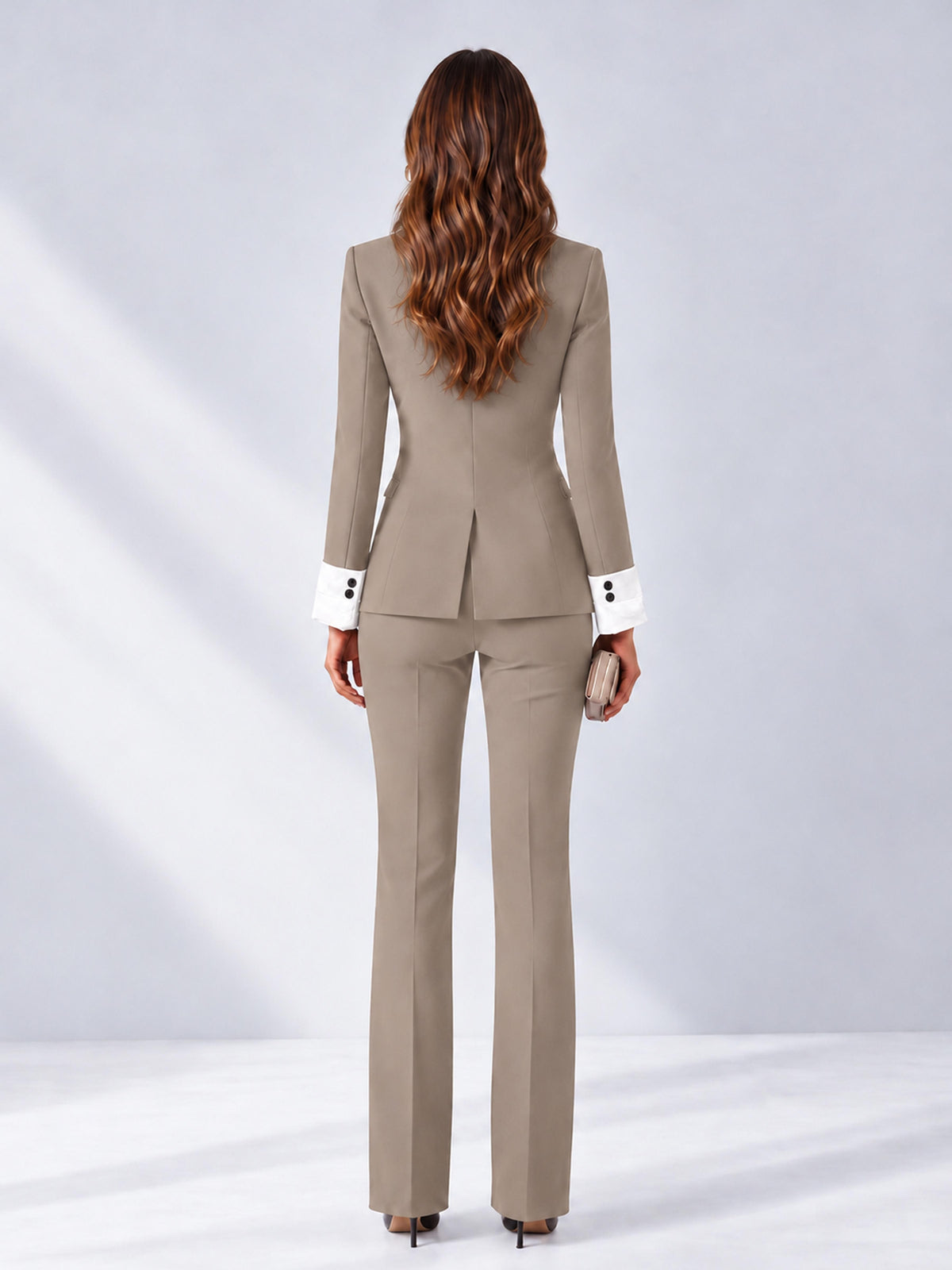 Taupe 2 Pieces Tailored Fit Peak Lapel Women's Suits