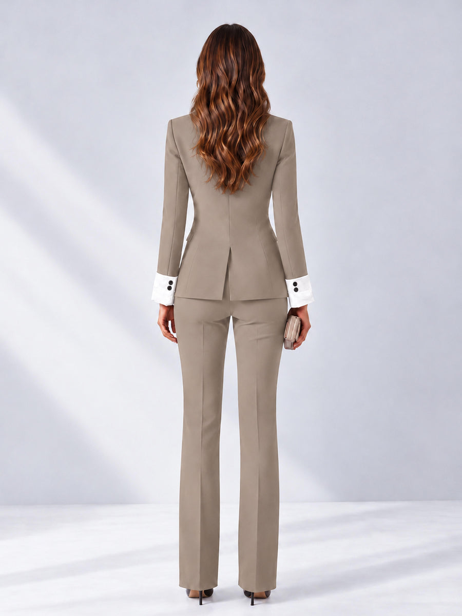Taupe 2 Pieces Tailored Fit Peak Lapel Women's Suits
