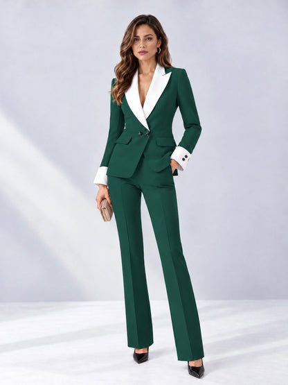 Teal 2 Pieces Tailored Fit Peak Lapel Women's Suits