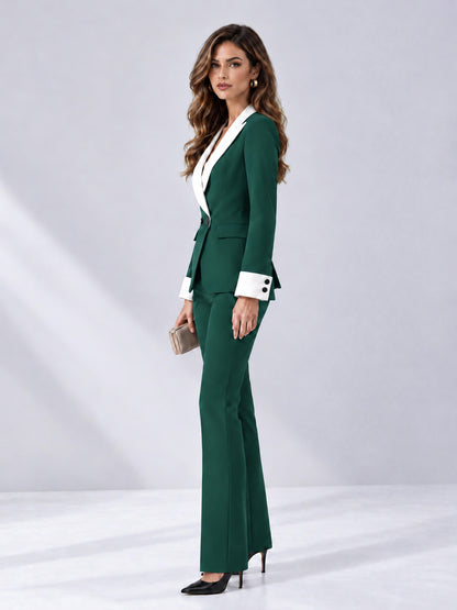 Teal 2 Pieces Tailored Fit Peak Lapel Women's Suits