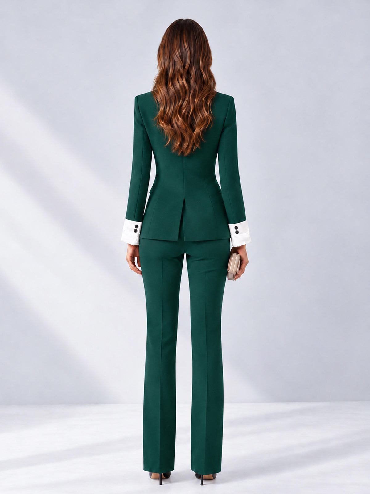 Teal 2 Pieces Tailored Fit Peak Lapel Women's Suits