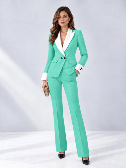 Turquoise 2 Pieces Tailored Fit Peak Lapel Women's Suits