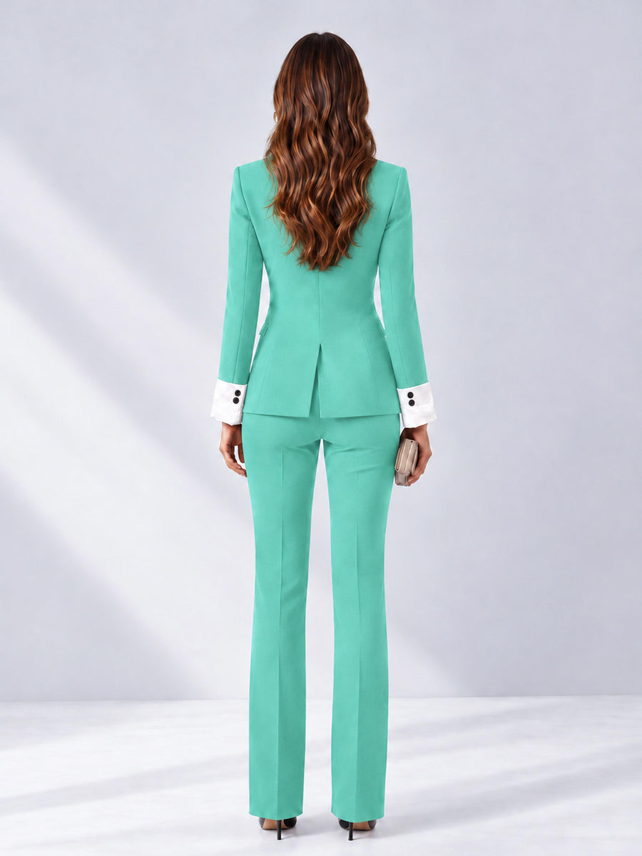 Turquoise 2 Pieces Tailored Fit Peak Lapel Women's Suits