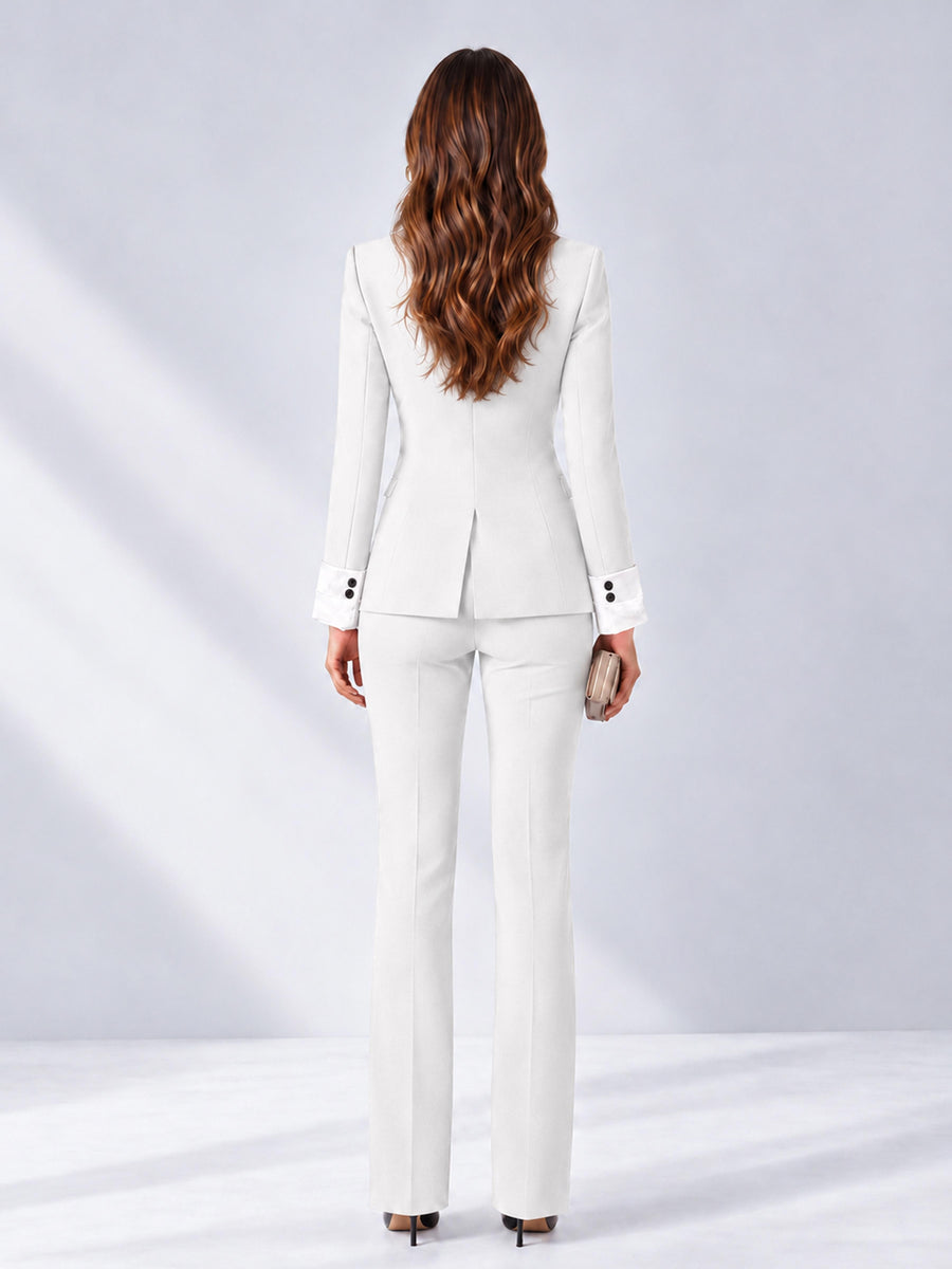 White 2 Pieces Tailored Fit Peak Lapel Women's Suits