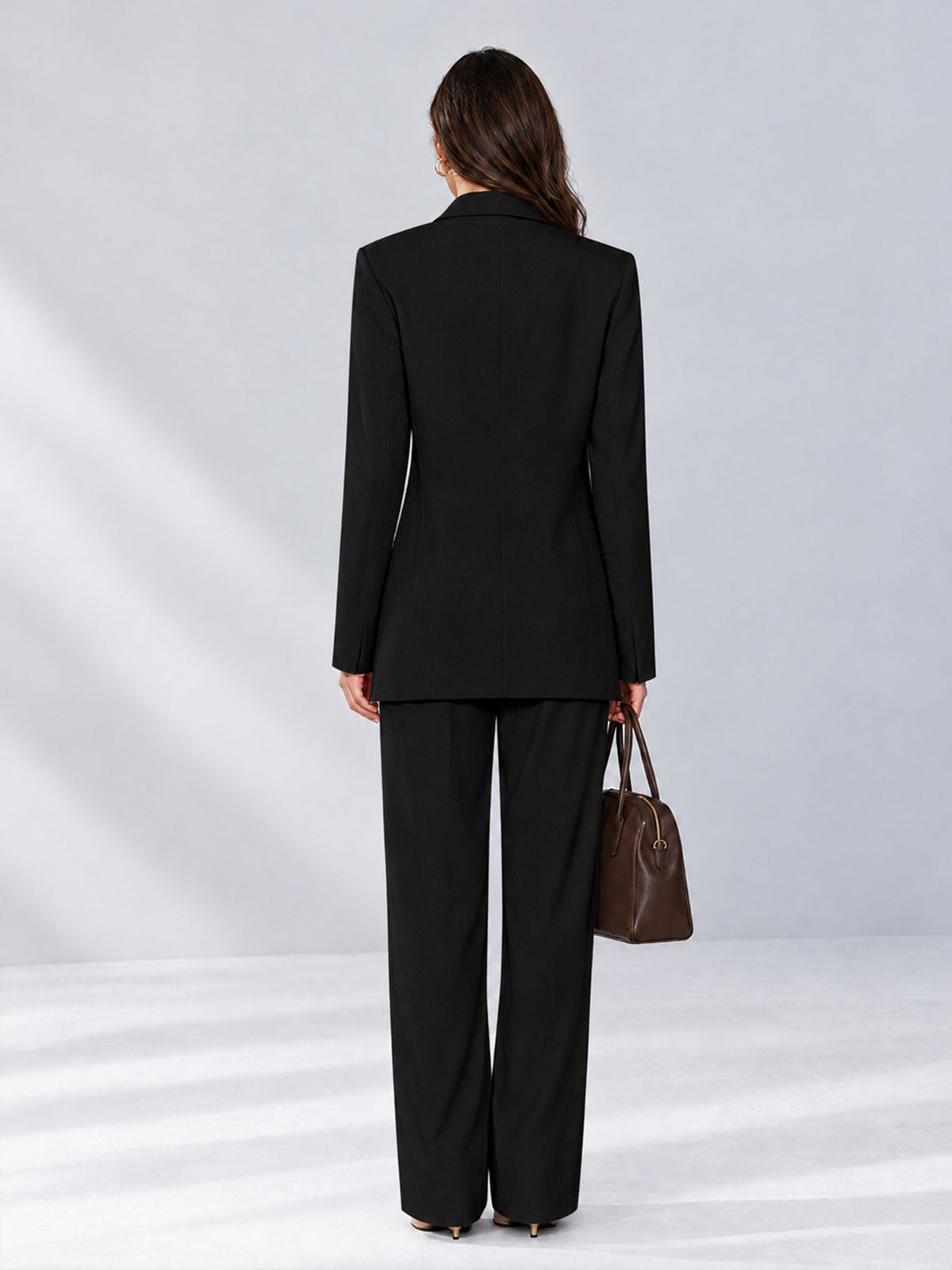 Black 2 Pieces Wide-Leg Notched Lapel One Button Women's Suits