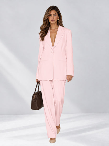 Blush Pink 2 Pieces Wide-Leg Notched Lapel One Button Women's Suits