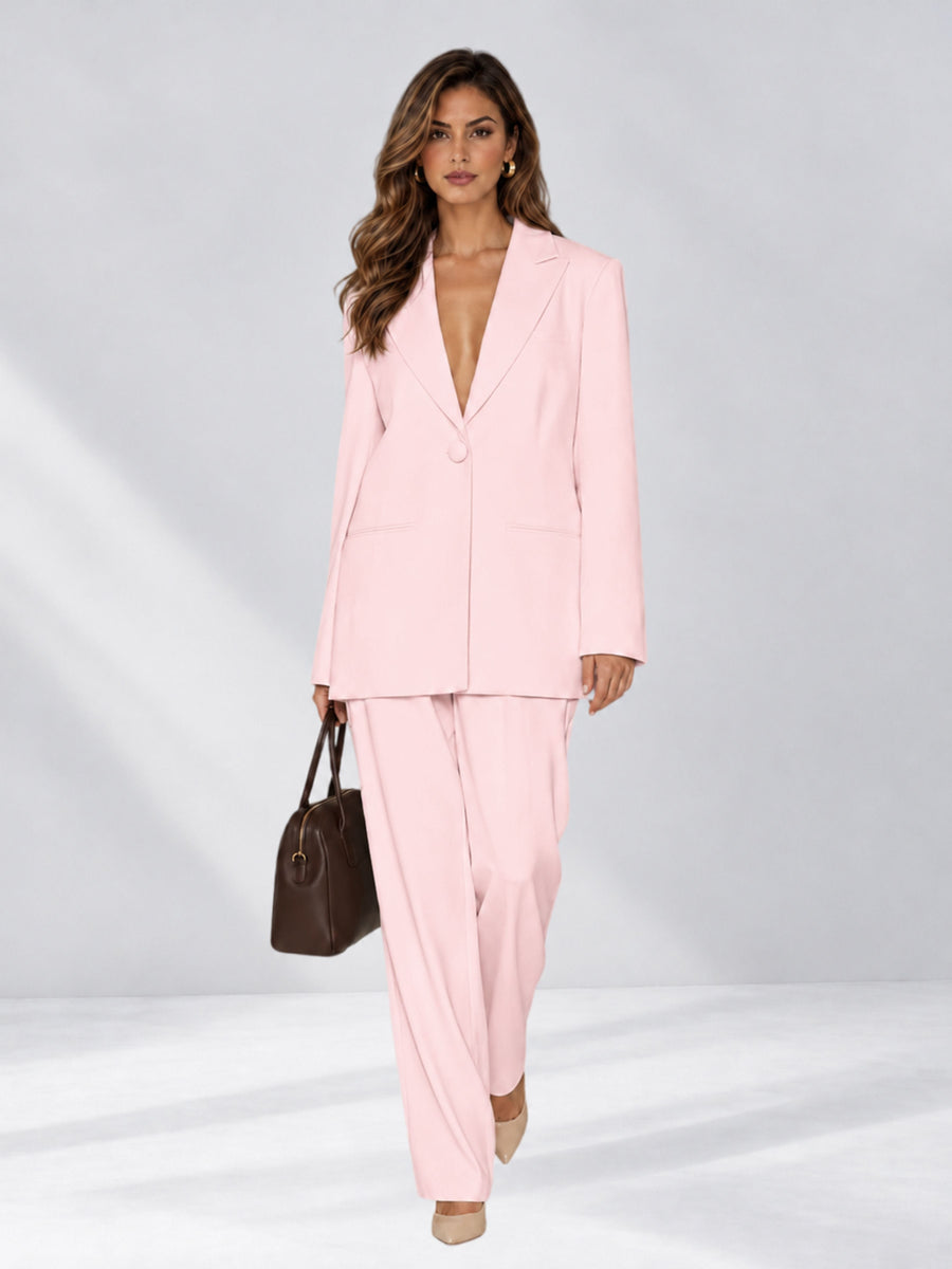 Blush Pink 2 Pieces Wide-Leg Notched Lapel One Button Women's Suits