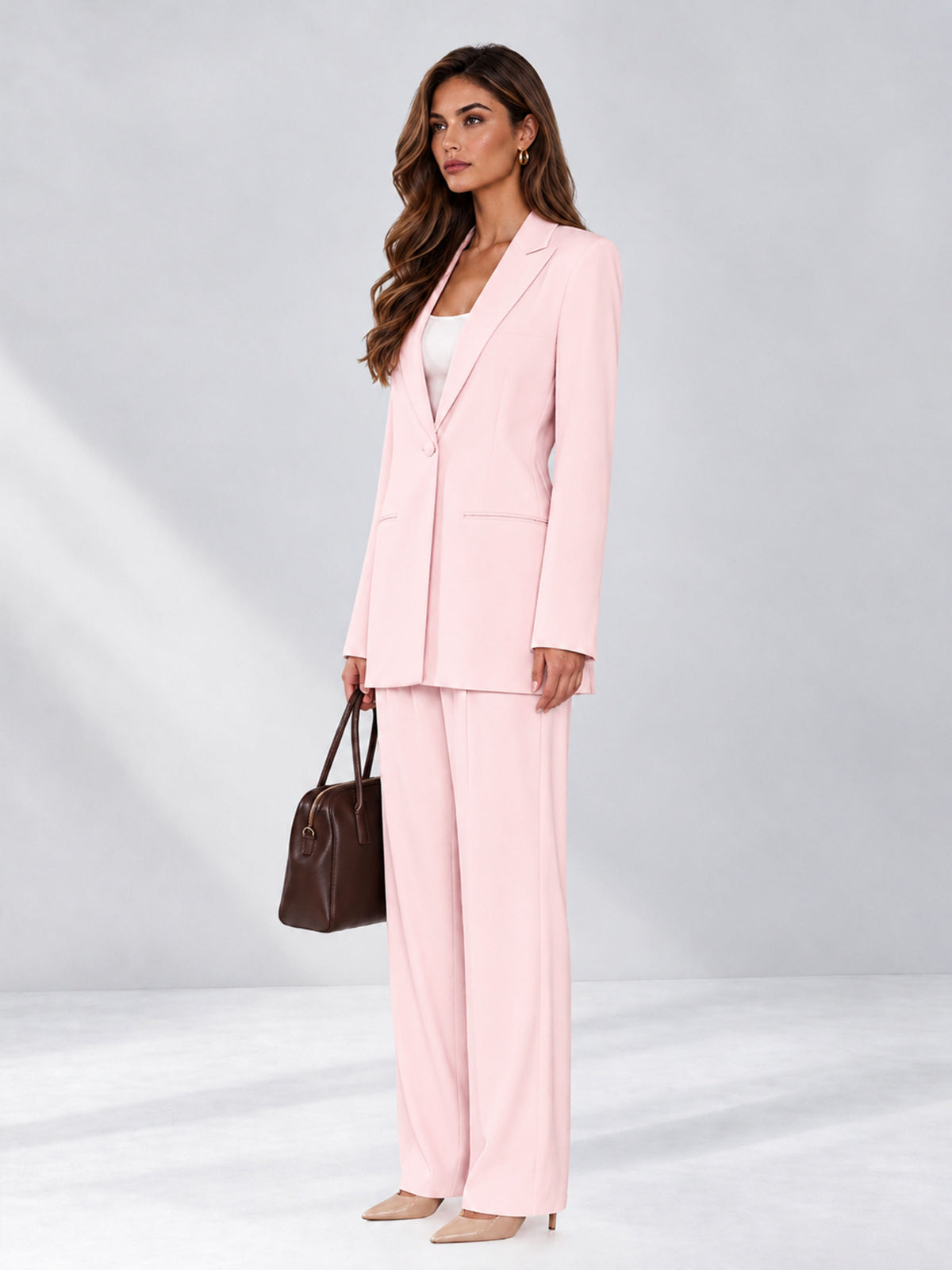 Blush Pink 2 Pieces Wide-Leg Notched Lapel One Button Women's Suits