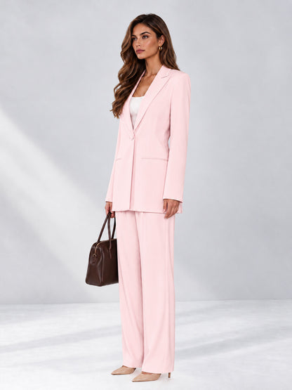 Blush Pink 2 Pieces Wide-Leg Notched Lapel One Button Women's Suits
