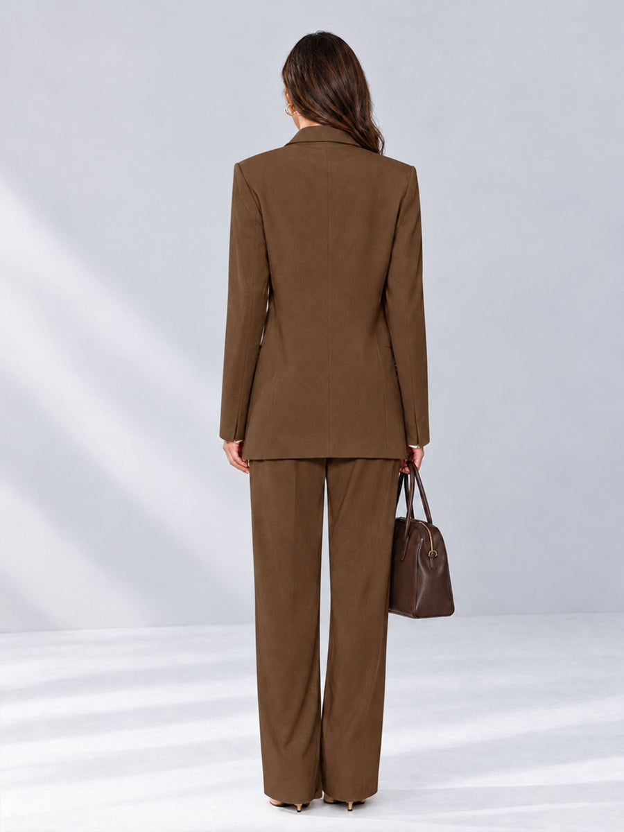 Brown 2 Pieces Wide-Leg Notched Lapel One Button Women's Suits