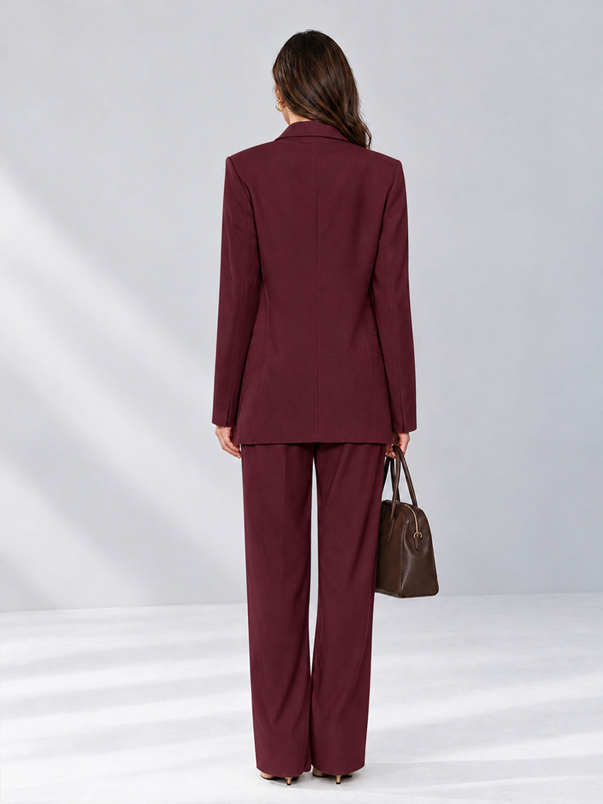 Burgundy 2 Pieces Wide-Leg Notched Lapel One Button Women's Suits