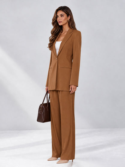 Burnt Orange 2 Pieces Wide-Leg Notched Lapel One Button Women's Suits