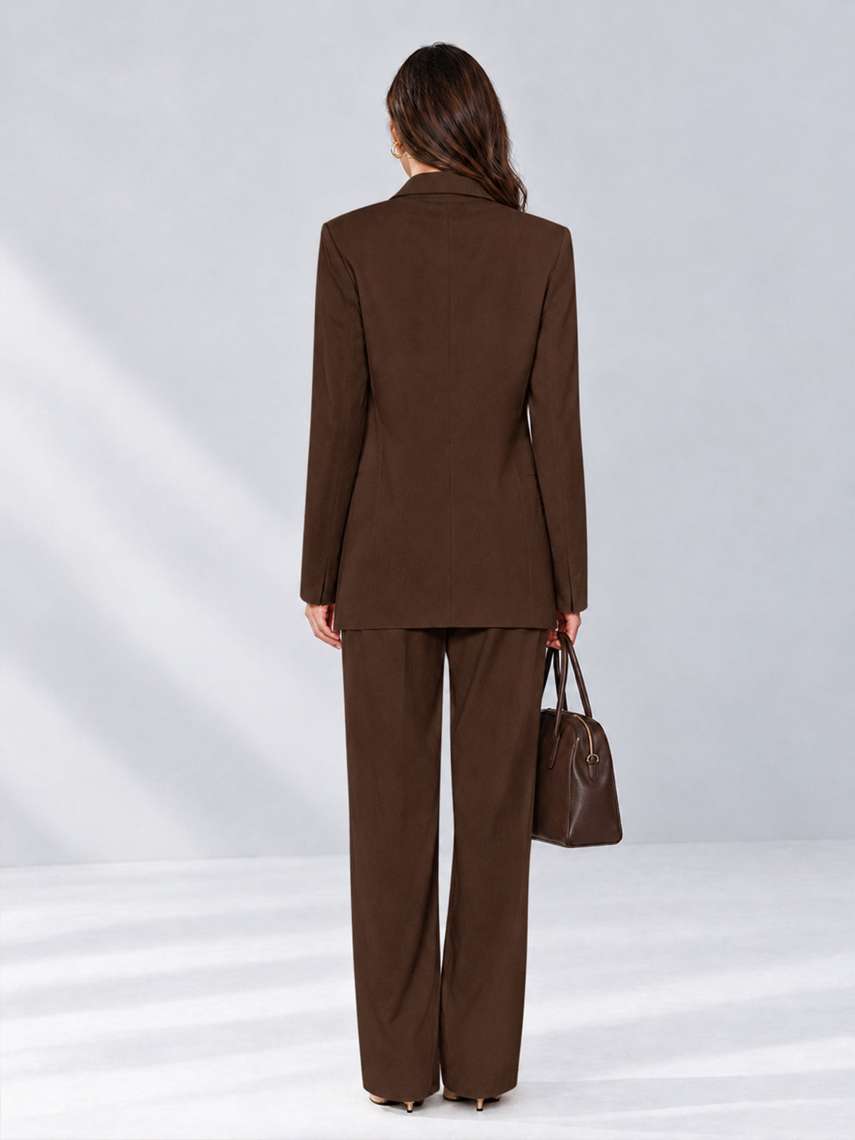 Chocolate 2 Pieces Wide-Leg Notched Lapel One Button Women's Suits