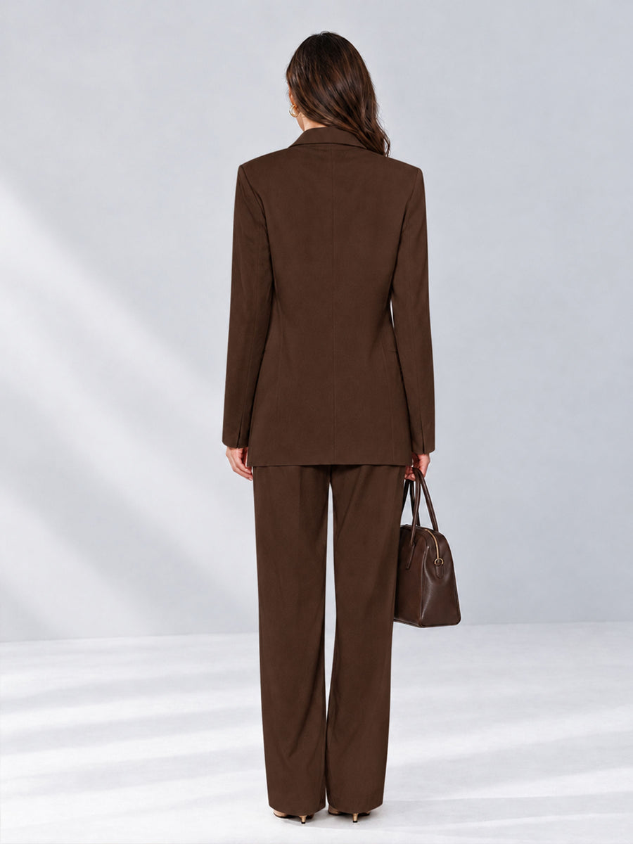 Chocolate 2 Pieces Wide-Leg Notched Lapel One Button Women's Suits