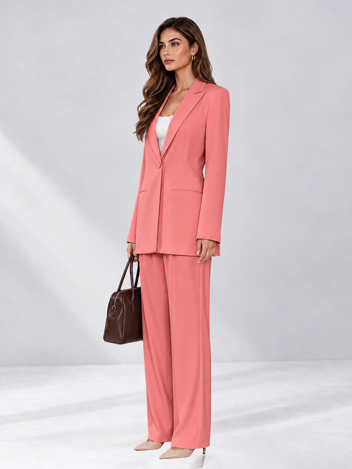 Coral 2 Pieces Wide-Leg Notched Lapel One Button Women's Suits
