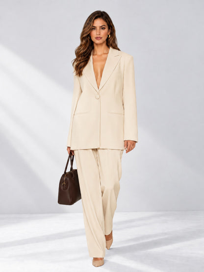 Cream 2 Pieces Wide-Leg Notched Lapel One Button Women's Suits