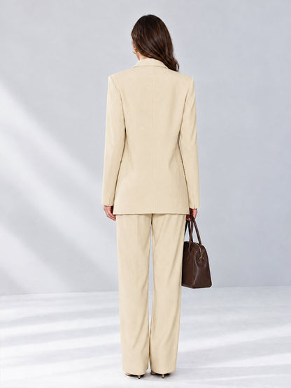 Cream 2 Pieces Wide-Leg Notched Lapel One Button Women's Suits
