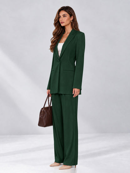 Dark Green 2 Pieces Wide-Leg Notched Lapel One Button Women's Suits