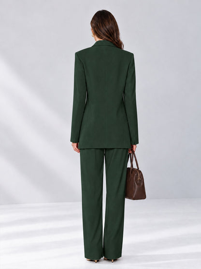 Dark Green 2 Pieces Wide-Leg Notched Lapel One Button Women's Suits