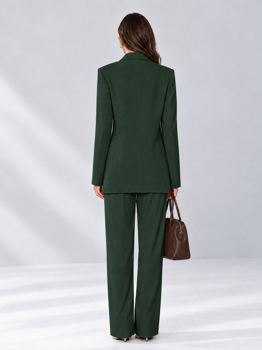Dark Green 2 Pieces Wide-Leg Notched Lapel One Button Women's Suits