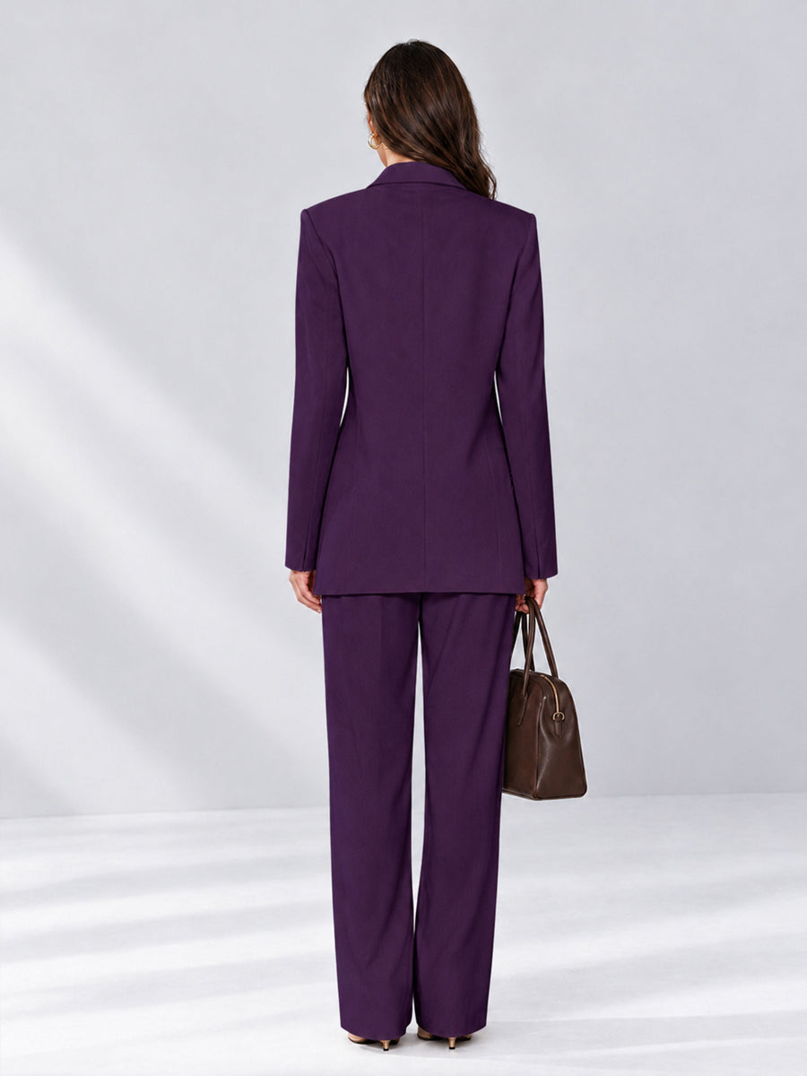 Dark Purple 2 Pieces Wide-Leg Notched Lapel One Button Women's Suits