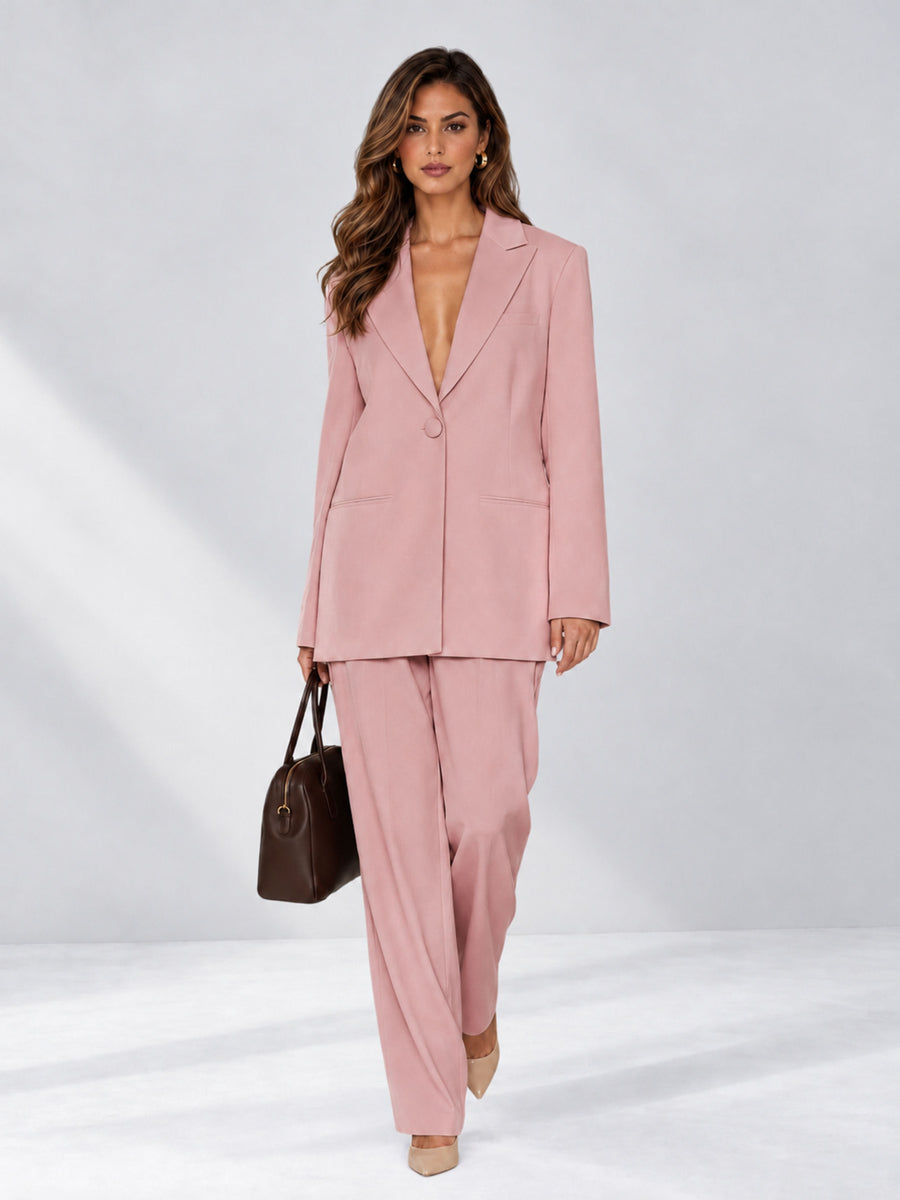 Dusty Rose 2 Pieces Wide-Leg Notched Lapel One Button Women's Suits
