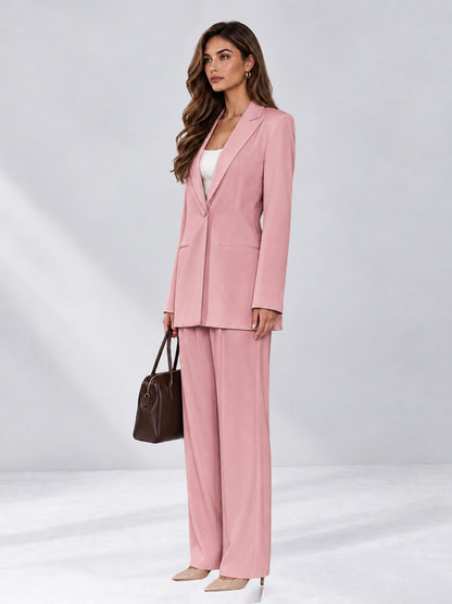 Dusty Rose 2 Pieces Wide-Leg Notched Lapel One Button Women's Suits