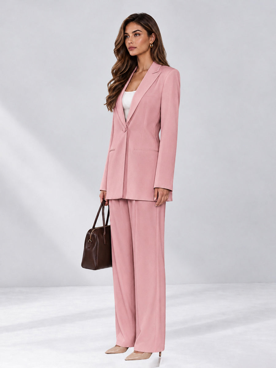 Dusty Rose 2 Pieces Wide-Leg Notched Lapel One Button Women's Suits
