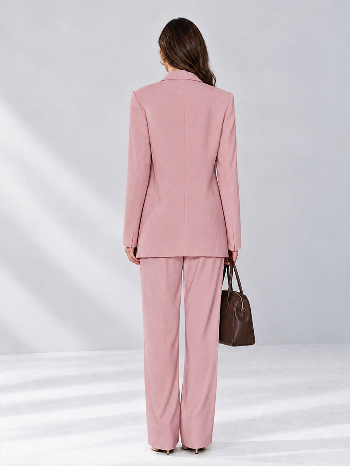 Dusty Rose 2 Pieces Wide-Leg Notched Lapel One Button Women's Suits