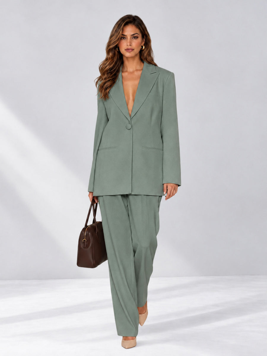 Eucalyptus 2 Pieces Wide-Leg Notched Lapel One Button Women's Suits