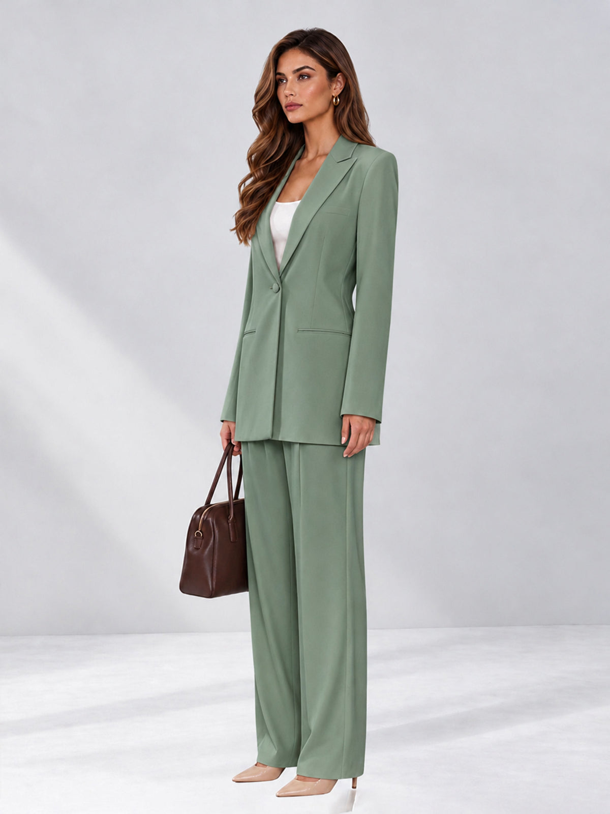 Eucalyptus 2 Pieces Wide-Leg Notched Lapel One Button Women's Suits