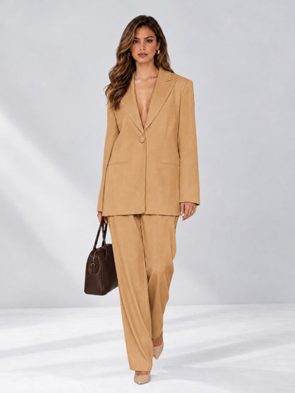 Gold 2 Pieces Wide-Leg Notched Lapel One Button Women's Suits