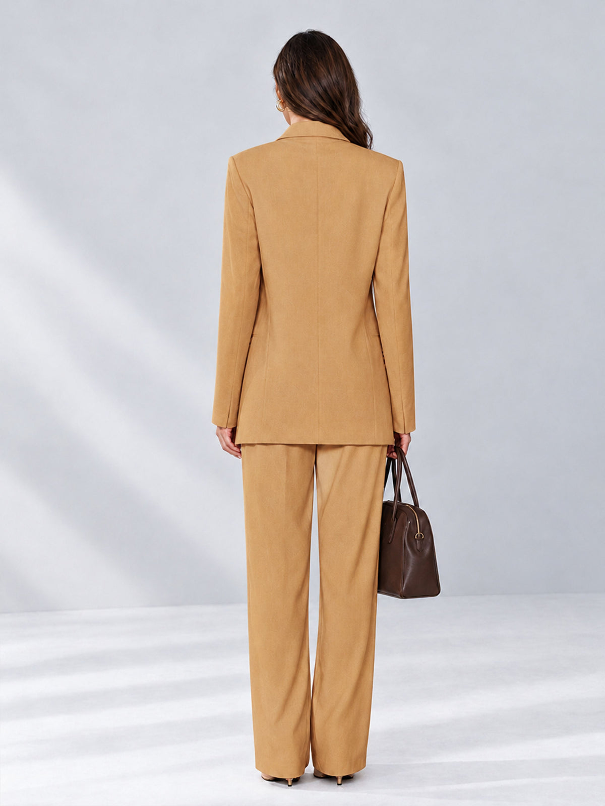Gold 2 Pieces Wide-Leg Notched Lapel One Button Women's Suits
